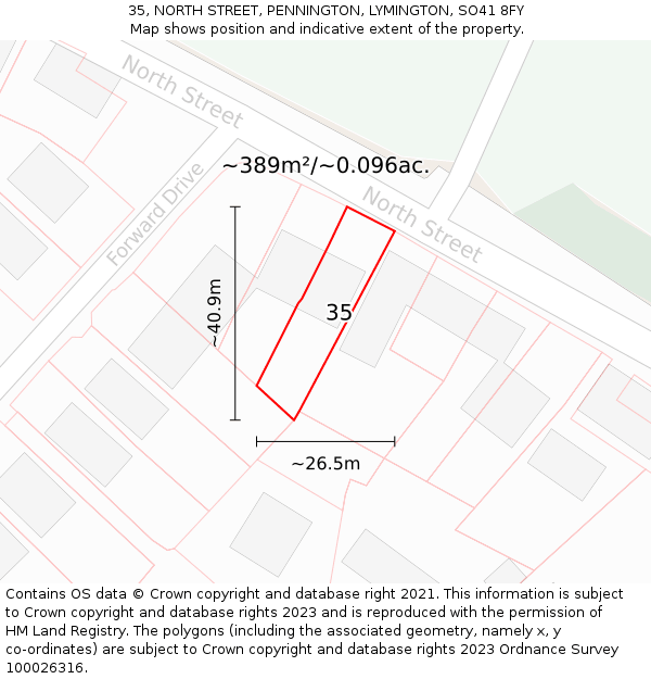 35, NORTH STREET, PENNINGTON, LYMINGTON, SO41 8FY: Plot and title map