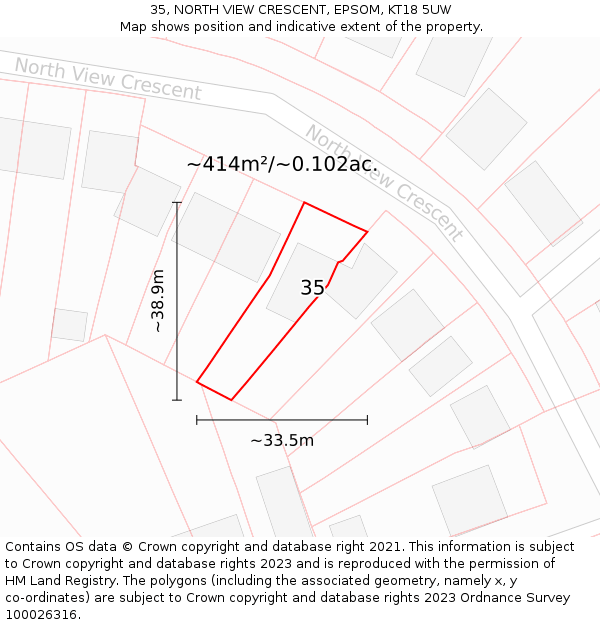 35, NORTH VIEW CRESCENT, EPSOM, KT18 5UW: Plot and title map