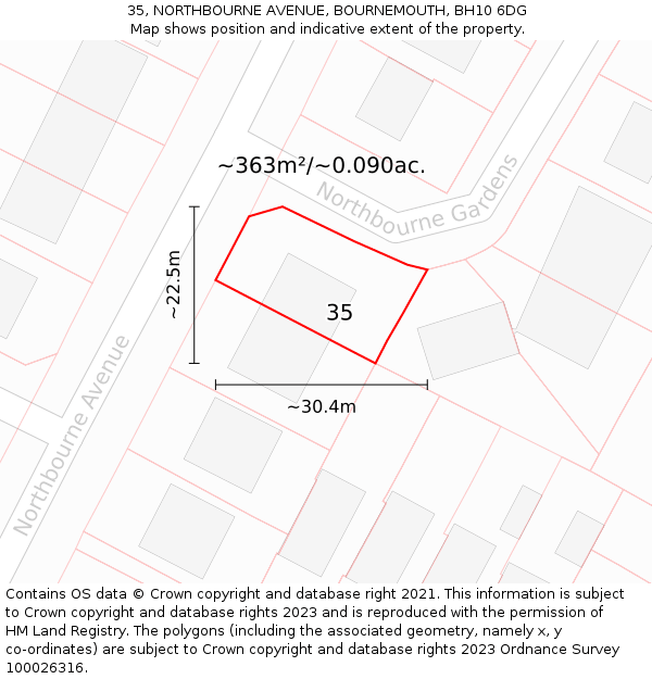 35, NORTHBOURNE AVENUE, BOURNEMOUTH, BH10 6DG: Plot and title map