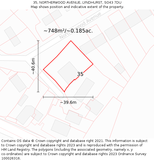 35, NORTHERWOOD AVENUE, LYNDHURST, SO43 7DU: Plot and title map