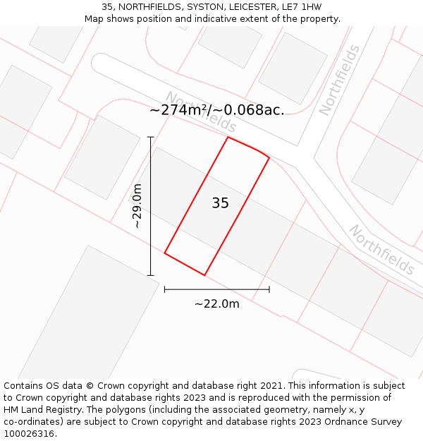 35, NORTHFIELDS, SYSTON, LEICESTER, LE7 1HW: Plot and title map