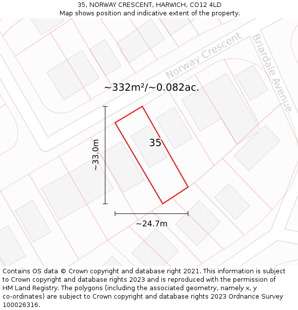 35, NORWAY CRESCENT, HARWICH, CO12 4LD: Plot and title map