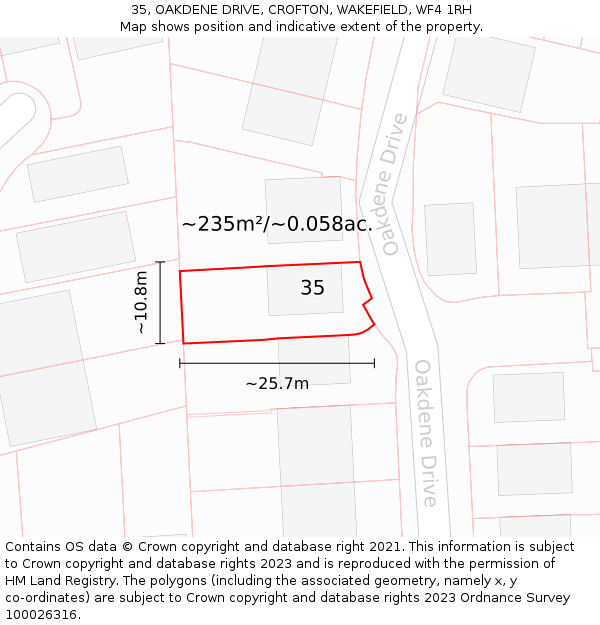 35, OAKDENE DRIVE, CROFTON, WAKEFIELD, WF4 1RH: Plot and title map