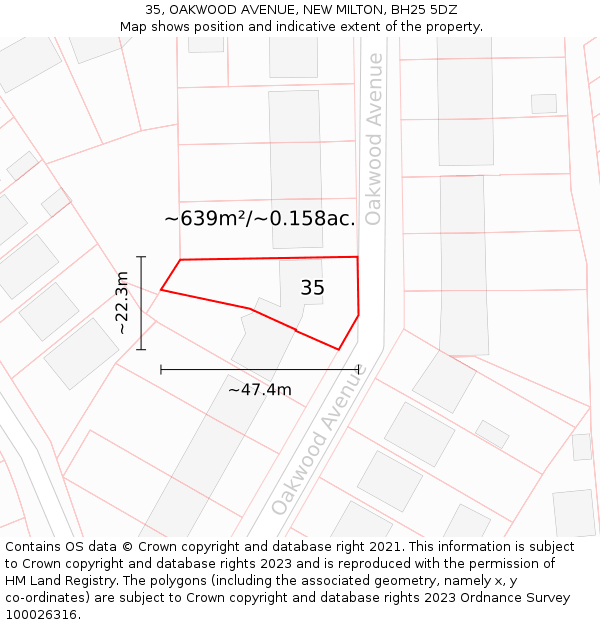 35, OAKWOOD AVENUE, NEW MILTON, BH25 5DZ: Plot and title map