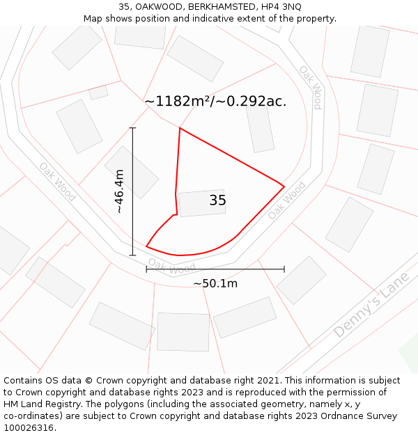 35, OAKWOOD, BERKHAMSTED, HP4 3NQ: Plot and title map