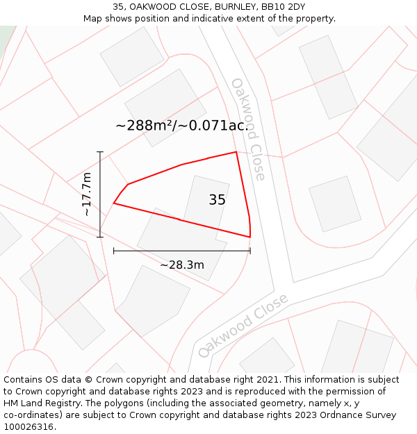 35, OAKWOOD CLOSE, BURNLEY, BB10 2DY: Plot and title map