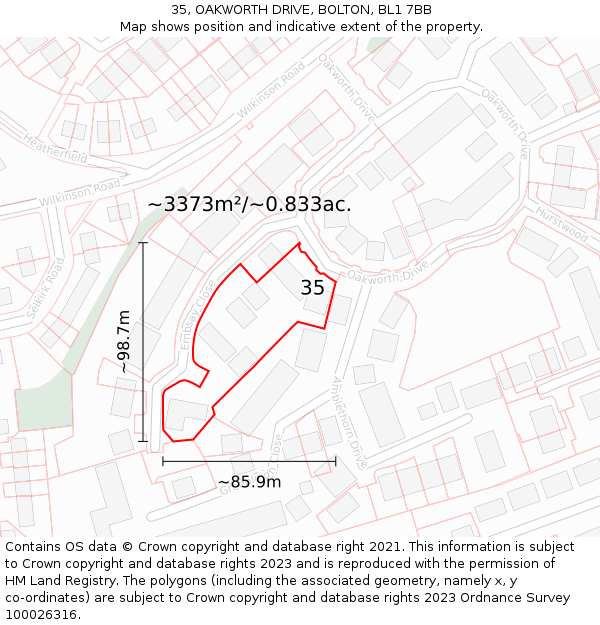 35, OAKWORTH DRIVE, BOLTON, BL1 7BB: Plot and title map