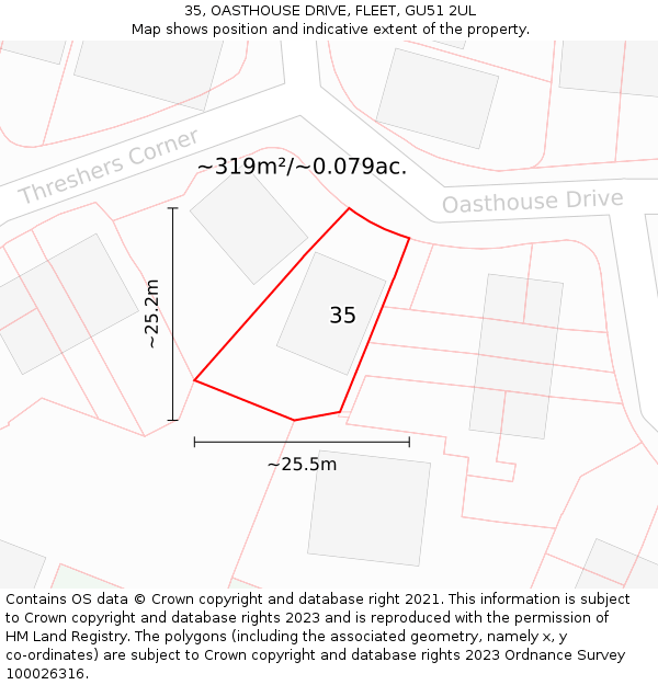 35, OASTHOUSE DRIVE, FLEET, GU51 2UL: Plot and title map