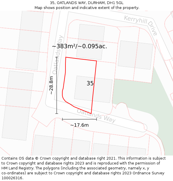 35, OATLANDS WAY, DURHAM, DH1 5GL: Plot and title map