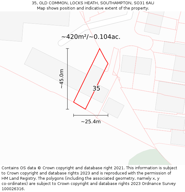 35, OLD COMMON, LOCKS HEATH, SOUTHAMPTON, SO31 6AU: Plot and title map