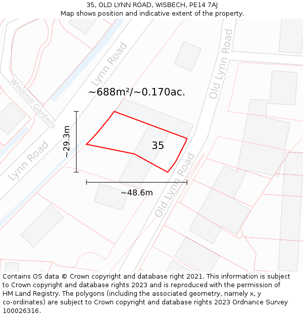 35, OLD LYNN ROAD, WISBECH, PE14 7AJ: Plot and title map