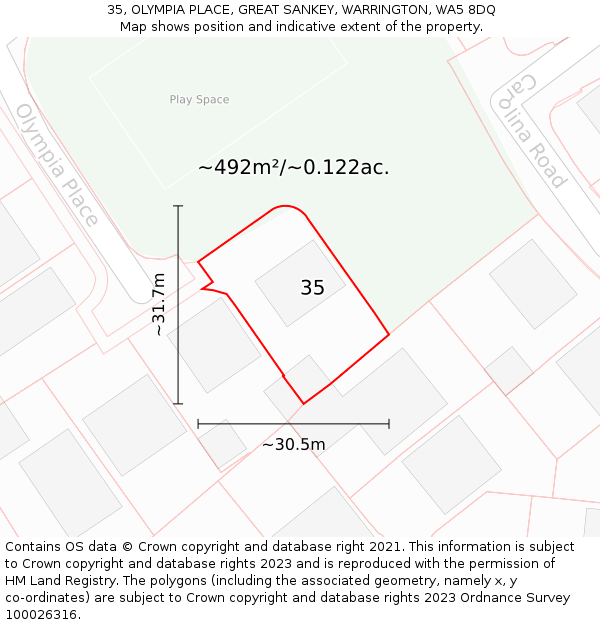 35, OLYMPIA PLACE, GREAT SANKEY, WARRINGTON, WA5 8DQ: Plot and title map