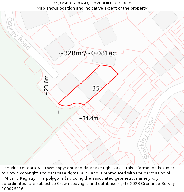 35, OSPREY ROAD, HAVERHILL, CB9 0PA: Plot and title map