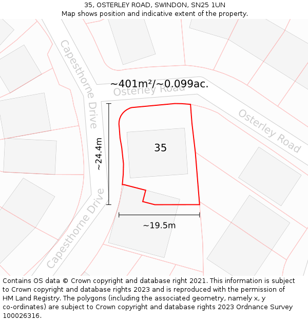 35, OSTERLEY ROAD, SWINDON, SN25 1UN: Plot and title map