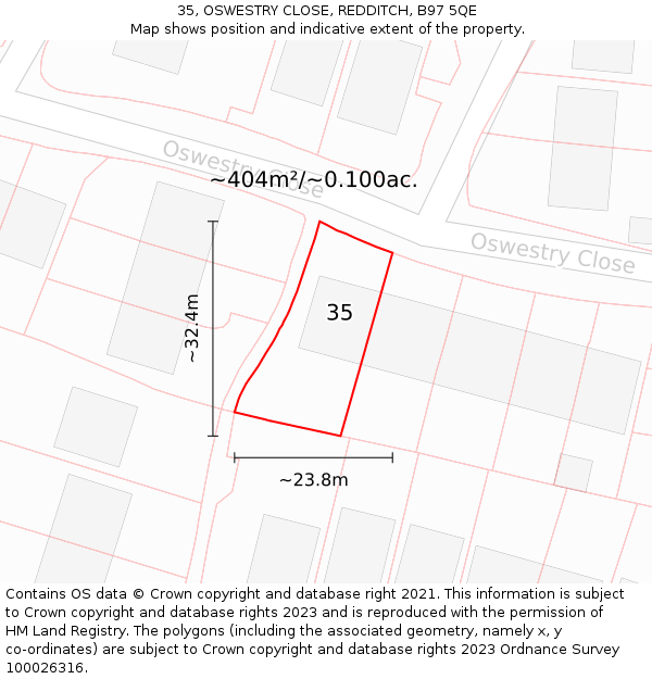 35, OSWESTRY CLOSE, REDDITCH, B97 5QE: Plot and title map