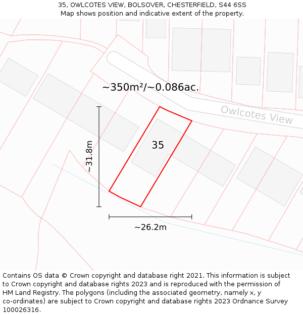 35, OWLCOTES VIEW, BOLSOVER, CHESTERFIELD, S44 6SS: Plot and title map