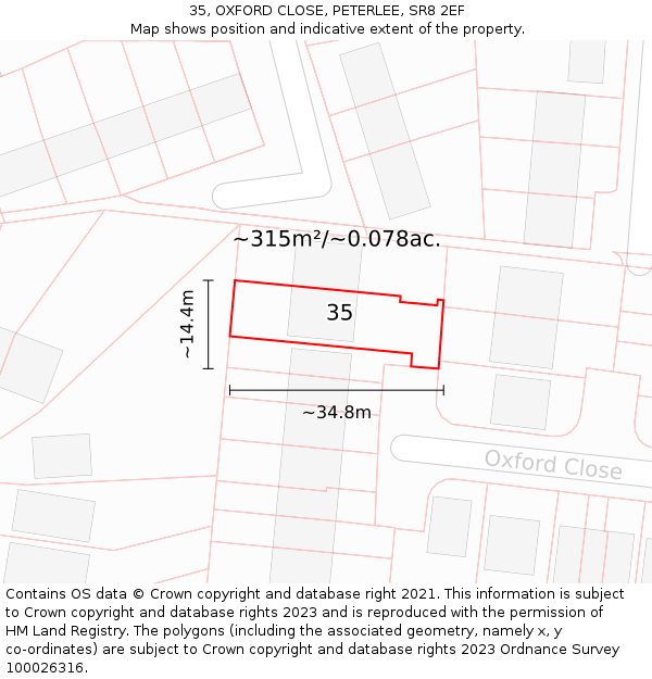35, OXFORD CLOSE, PETERLEE, SR8 2EF: Plot and title map