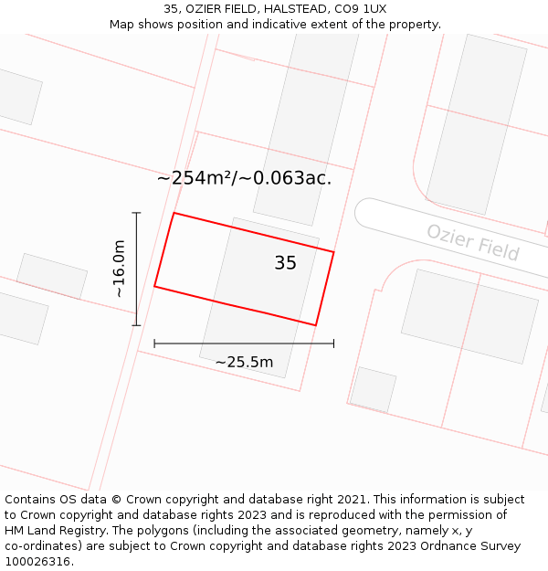 35, OZIER FIELD, HALSTEAD, CO9 1UX: Plot and title map