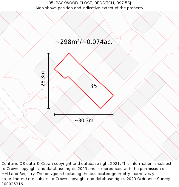 35, PACKWOOD CLOSE, REDDITCH, B97 5SJ: Plot and title map