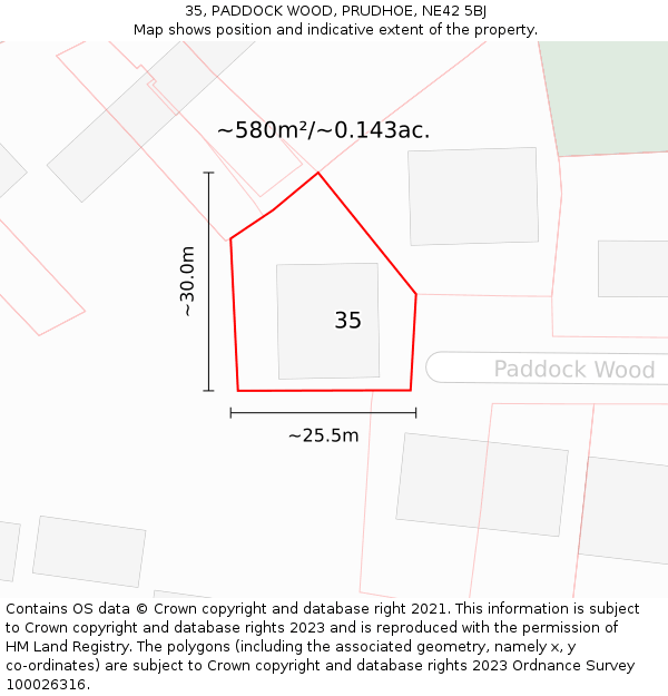 35, PADDOCK WOOD, PRUDHOE, NE42 5BJ: Plot and title map