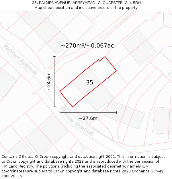 35, PALMER AVENUE, ABBEYMEAD, GLOUCESTER, GL4 5BH: Plot and title map