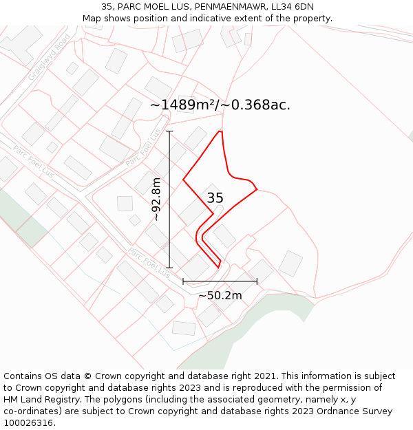 35, PARC MOEL LUS, PENMAENMAWR, LL34 6DN: Plot and title map