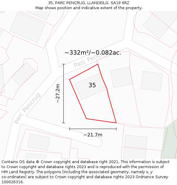 35, PARC PENCRUG, LLANDEILO, SA19 6RZ: Plot and title map