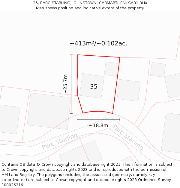 35, PARC STARLING, JOHNSTOWN, CARMARTHEN, SA31 3HX: Plot and title map