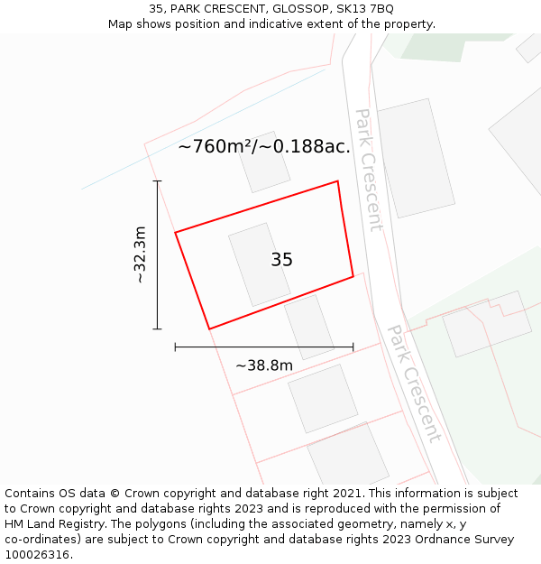 35, PARK CRESCENT, GLOSSOP, SK13 7BQ: Plot and title map