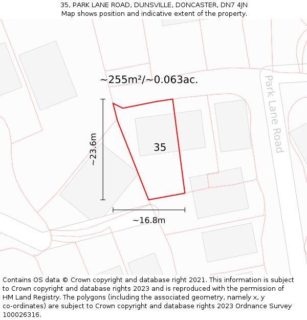 35, PARK LANE ROAD, DUNSVILLE, DONCASTER, DN7 4JN: Plot and title map