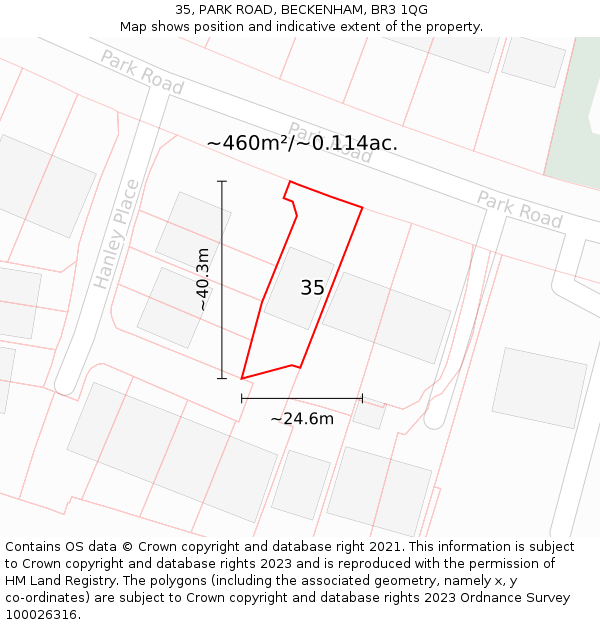 35, PARK ROAD, BECKENHAM, BR3 1QG: Plot and title map