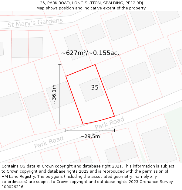 35, PARK ROAD, LONG SUTTON, SPALDING, PE12 9DJ: Plot and title map