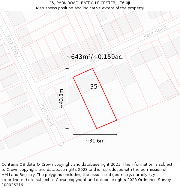 35, PARK ROAD, RATBY, LEICESTER, LE6 0JL: Plot and title map