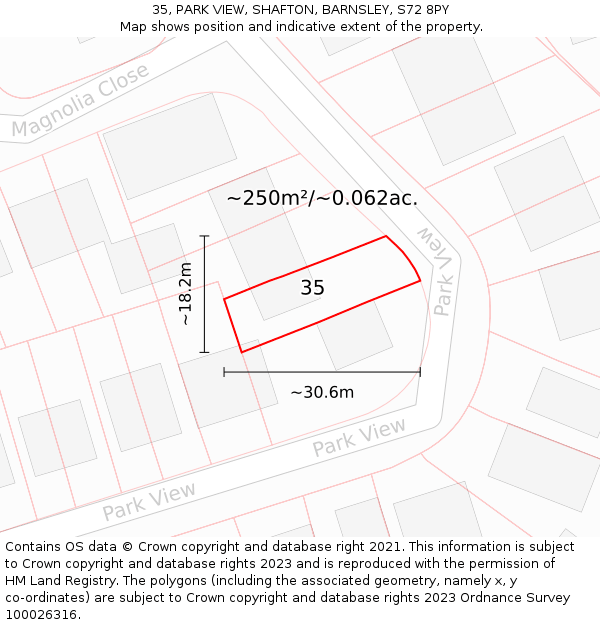 35, PARK VIEW, SHAFTON, BARNSLEY, S72 8PY: Plot and title map