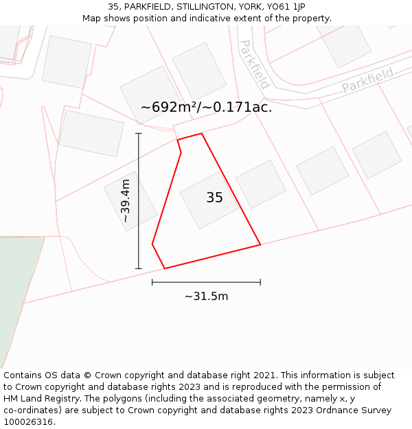 35, PARKFIELD, STILLINGTON, YORK, YO61 1JP: Plot and title map