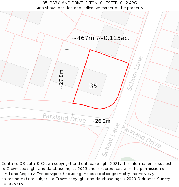 35, PARKLAND DRIVE, ELTON, CHESTER, CH2 4PG: Plot and title map