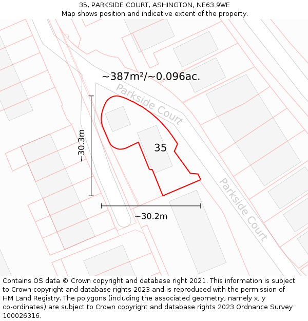 35, PARKSIDE COURT, ASHINGTON, NE63 9WE: Plot and title map