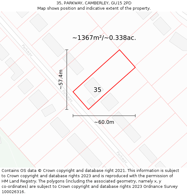 35, PARKWAY, CAMBERLEY, GU15 2PD: Plot and title map