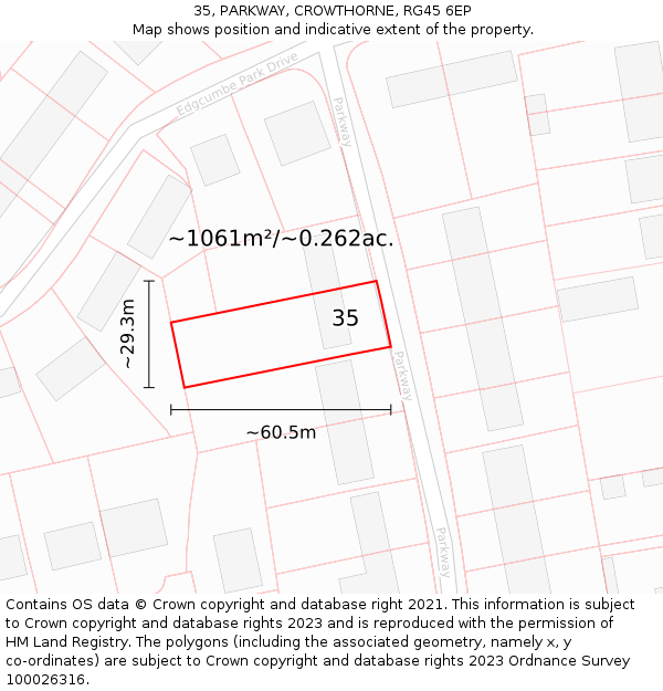 35, PARKWAY, CROWTHORNE, RG45 6EP: Plot and title map