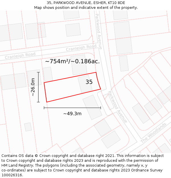 35, PARKWOOD AVENUE, ESHER, KT10 8DE: Plot and title map