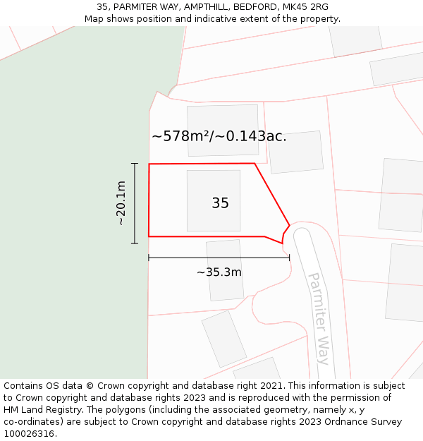 35, PARMITER WAY, AMPTHILL, BEDFORD, MK45 2RG: Plot and title map