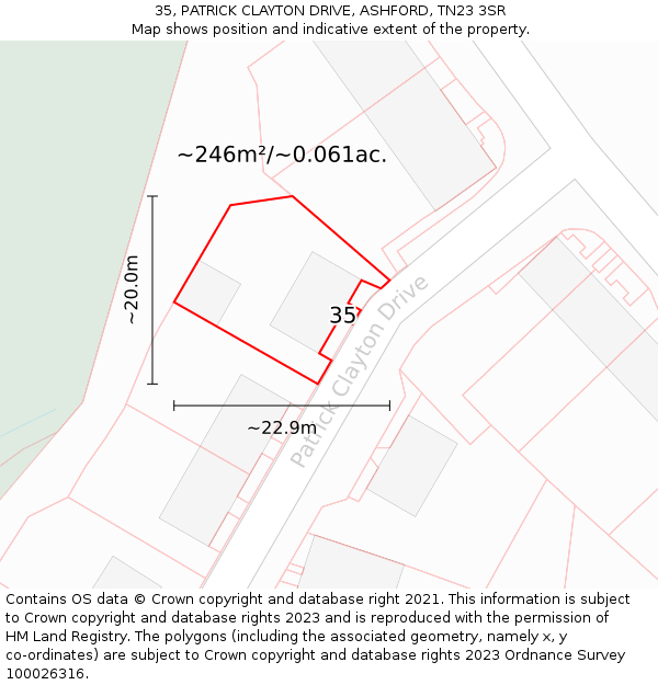 35, PATRICK CLAYTON DRIVE, ASHFORD, TN23 3SR: Plot and title map