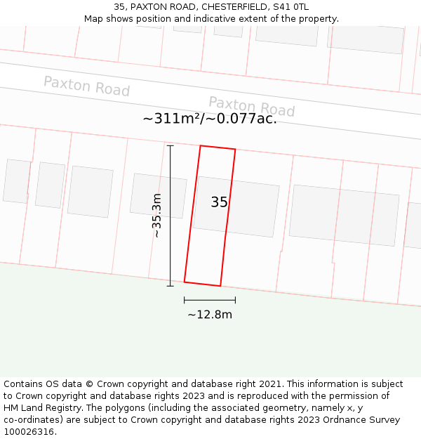 35, PAXTON ROAD, CHESTERFIELD, S41 0TL: Plot and title map