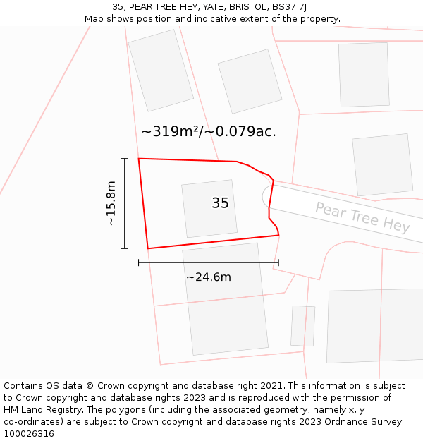 35, PEAR TREE HEY, YATE, BRISTOL, BS37 7JT: Plot and title map