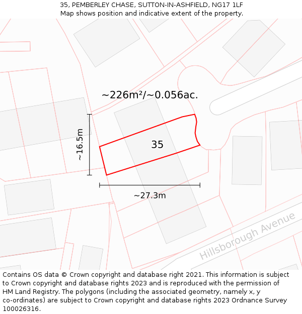 35, PEMBERLEY CHASE, SUTTON-IN-ASHFIELD, NG17 1LF: Plot and title map