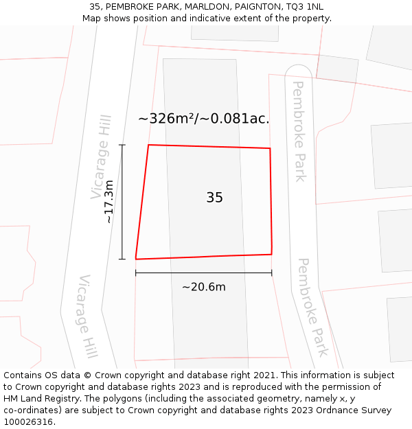 35, PEMBROKE PARK, MARLDON, PAIGNTON, TQ3 1NL: Plot and title map