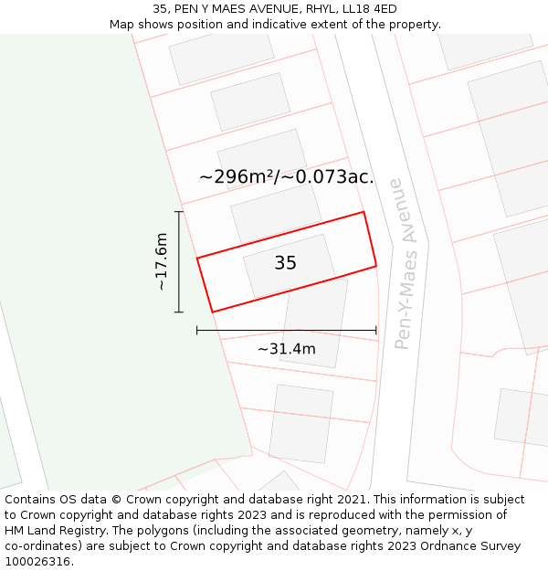 35, PEN Y MAES AVENUE, RHYL, LL18 4ED: Plot and title map