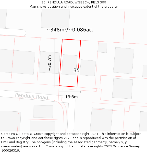 35, PENDULA ROAD, WISBECH, PE13 3RR: Plot and title map