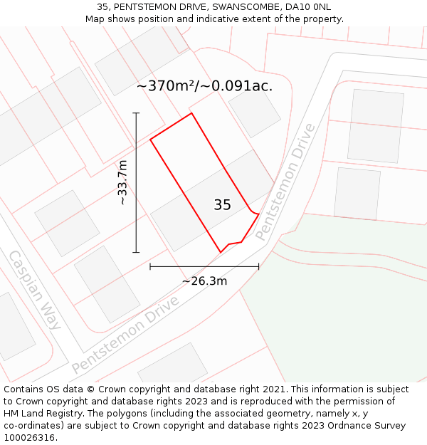 35, PENTSTEMON DRIVE, SWANSCOMBE, DA10 0NL: Plot and title map