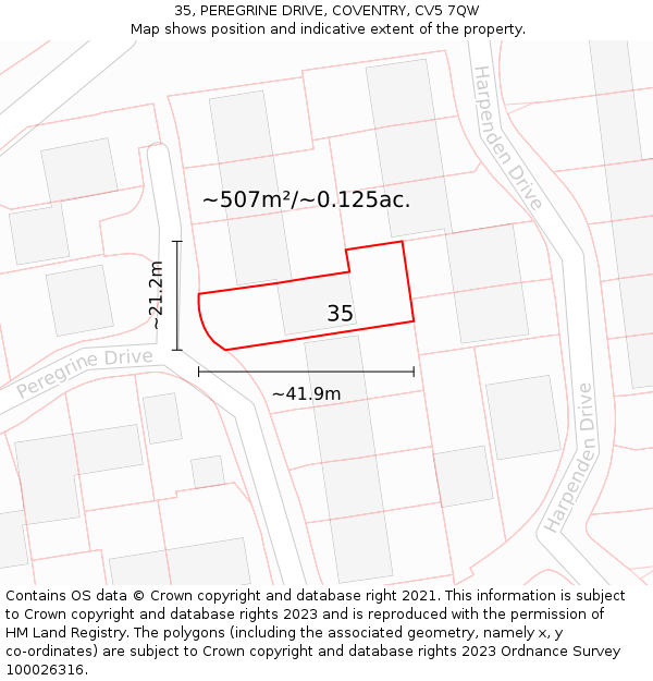 35, PEREGRINE DRIVE, COVENTRY, CV5 7QW: Plot and title map